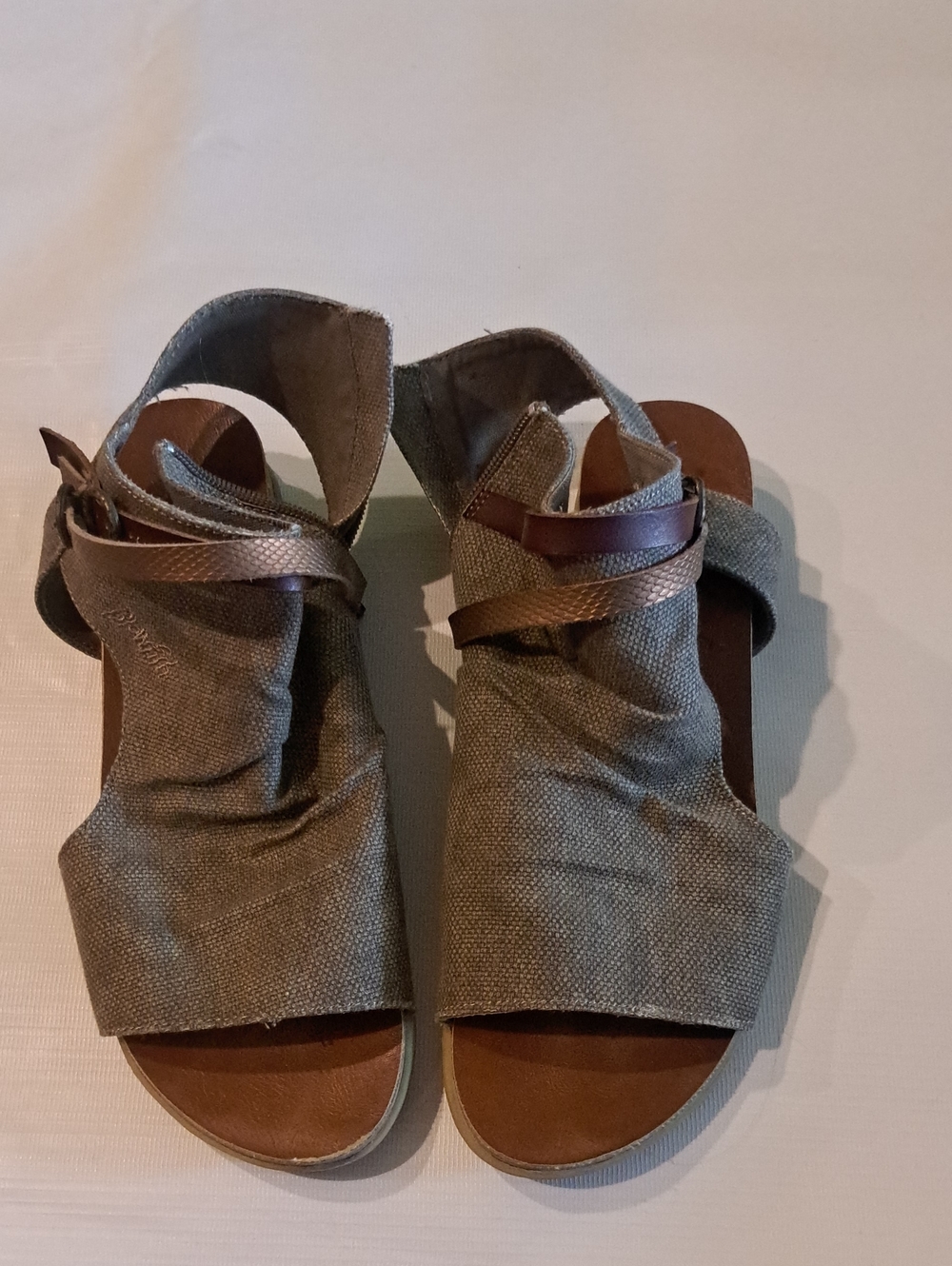 Blowfish Malibu Taupe Canvas Sandals with Brown Strap